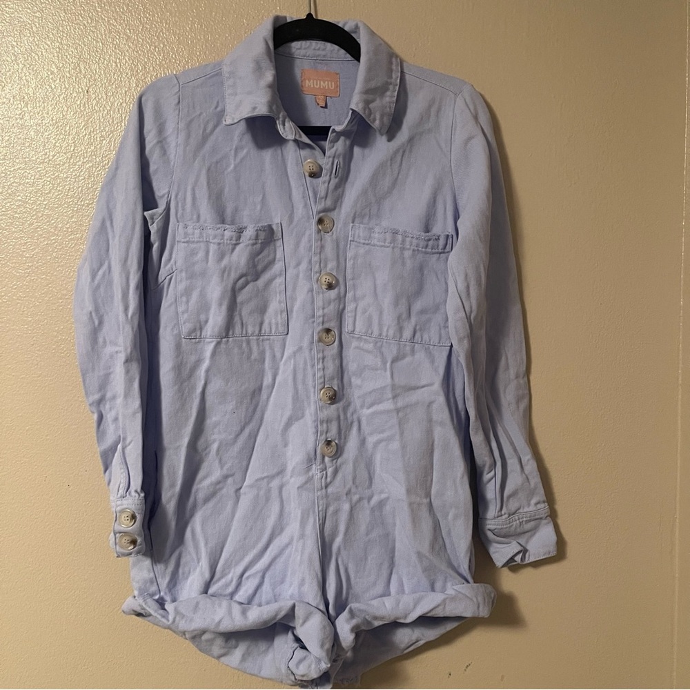 Light Blue Button-Front Romper - Women - Picture 3 of 7